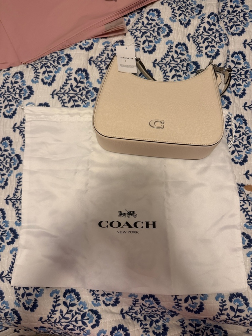 Coach Pebbled Leather Shoulder Bag in Chalk/Beige - Picture 5 of 8